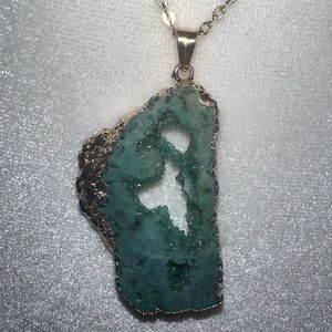 Raw Green Amethyst Crystal Quartz Druzy Pendant Gold plated Necklace
